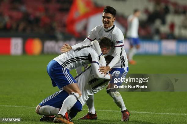 Fc Basel players celebrating after wining the match during the match between SL Benfica v FC Basel UEFA Champions League playoff match at Luz Stadium...