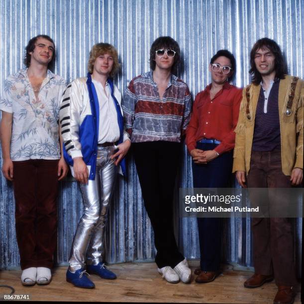 English progressive rock group Yes, August 1980. Left to right: drummer Alan White, keyboard player Geoff Downes, bassist Chris Squire, singer Trevor...