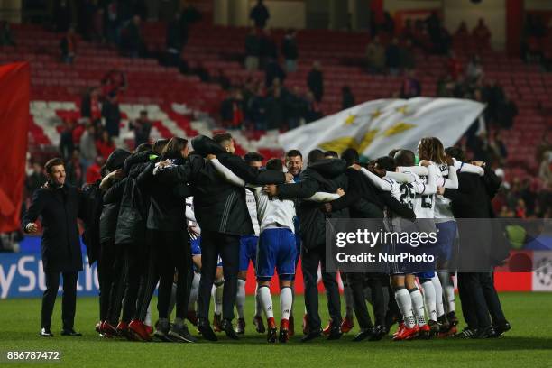Fc Basel players celebrating after wining the match during the match between SL Benfica v FC Basel UEFA Champions League playoff match at Luz Stadium...