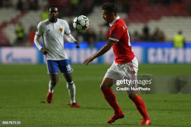 Benficas forward Diogo Goncalves from Portugal during the match between SL Benfica v FC Basel UEFA Champions League playoff match at Luz Stadium on...