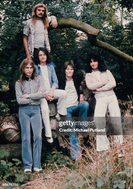 English progressive rock group Yes, United Kingdom, 1974. Left to right: guitarist Steve Howe, drummer Alan White , singer Jon Anderson, bassist...