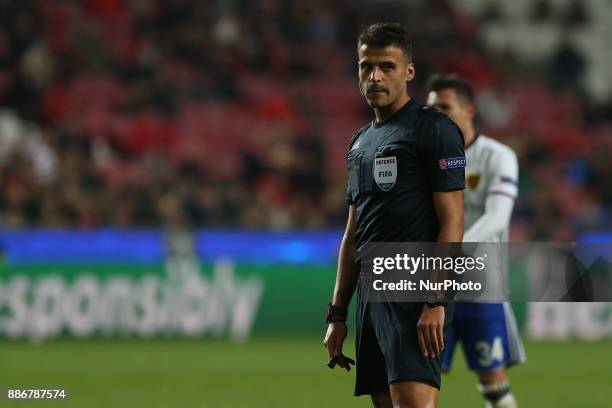 Referee Jesus Gil Manzano during the match between SL Benfica v FC Basel UEFA Champions League playoff match at Luz Stadium on December 5, 2017 in...