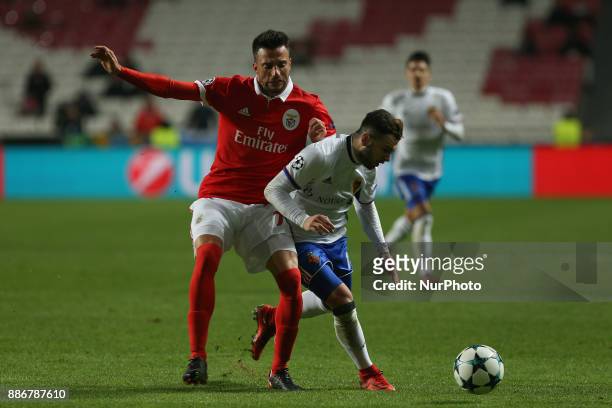 Benficas midfielder Andreas Samaris from Greece and Fc Basel forward Renato Steffen from Switzerland during the match between SL Benfica v FC Basel...