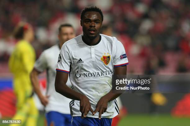 Fc Basel forward Dimitri Oberlin from Switzerland celebrating after scoring a goal during the match between SL Benfica v FC Basel UEFA Champions...