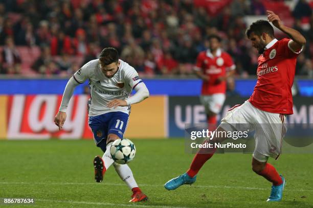 Fc Basel forward Renato Steffen from Switzerland and Benficas defender Lisandro Lopez from Argentina during the match between SL Benfica v FC Basel...