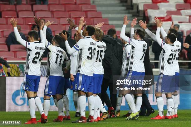 Fc Basel players celebrating after wining the match during the match between SL Benfica v FC Basel UEFA Champions League playoff match at Luz Stadium...