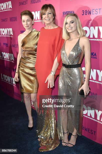 Julianne Nicholson, Allison Janney and Margot Robbie attend the Los Angeles Premiere Of "I, Tonya" - Arrivals on December 5, 2017 in Hollywood,...