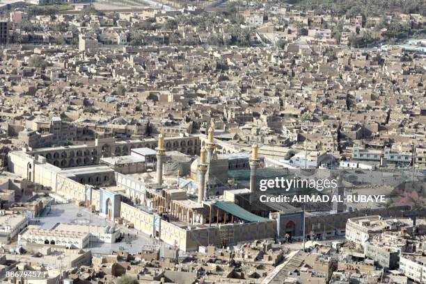 An aerial view of the Imam Musa al-Kadhim mosque located in the Shiite Muslim neighborhood of Kadhimiyah in north Baghdad on the Karkh of the Tigris...