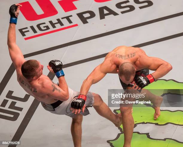 During a UFC bout at Little Caesars Arena on December 2, 2017 in Detroit, Michigan. Alvarez defeated Gaethje by TKO in Round-3.