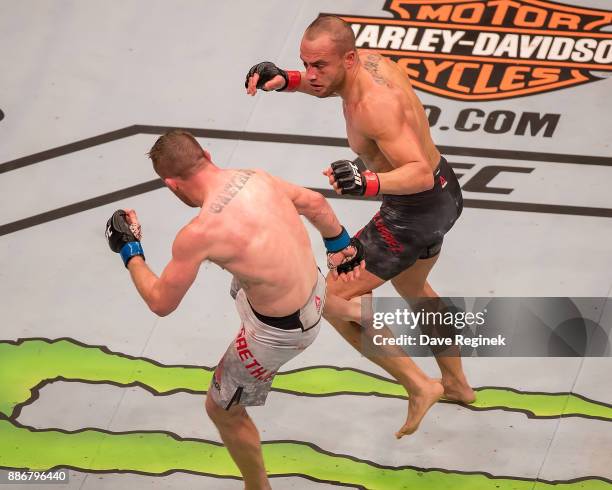 During a UFC bout at Little Caesars Arena on December 2, 2017 in Detroit, Michigan. Alvarez defeated Gaethje by TKO in Round-3.