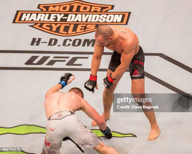 During a UFC bout at Little Caesars Arena on December 2, 2017 in Detroit, Michigan. Alvarez defeated Gaethje by TKO in Round-3.