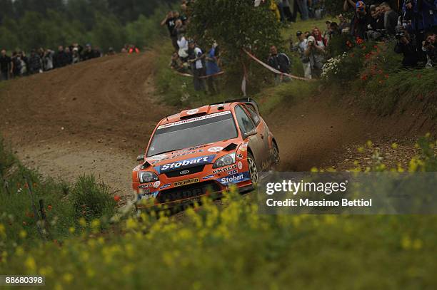 Henning Solberg of Norway and Cato Menkerud of Norway compete in their Stobart VK Ford Focus during the Shakedown of the WRC Rally of Poland in...