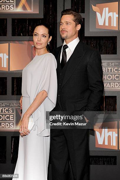 Actors Angelina Jolie and Brad Pitt arrive on the red carpet at VH1's 14th Annual Critics' Choice Awards held at the Santa Monica Civic Auditorium on...