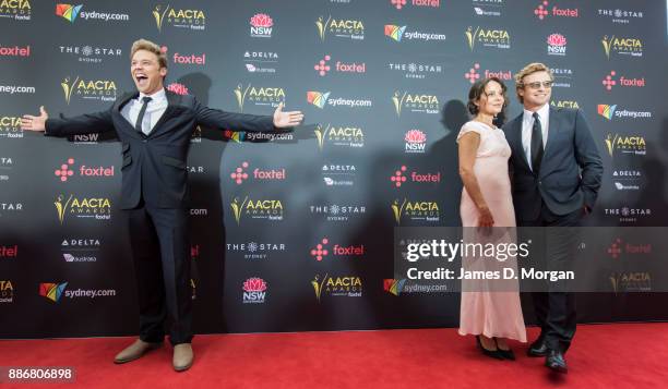 Lincoln Lewis and Simon Baker with his wife Rebecca Rigg during the 7th AACTA Awards at The Star on December 6, 2017 in Sydney, Australia.