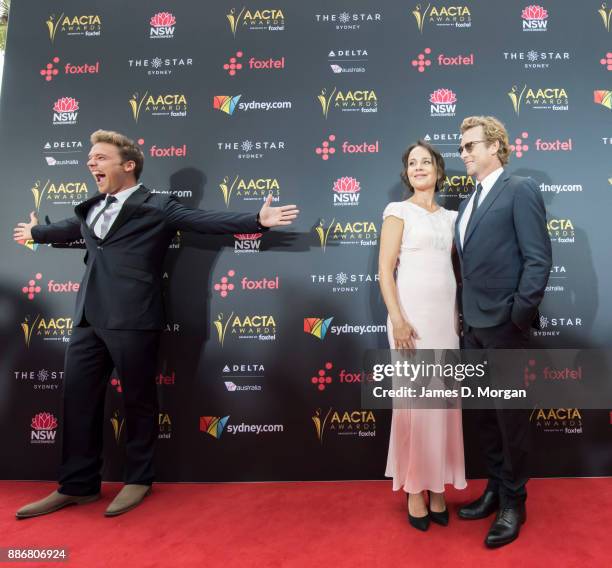 Lincoln Lewis and Simon Baker with his wife Rebecca Rigg during the 7th AACTA Awards at The Star on December 6, 2017 in Sydney, Australia.