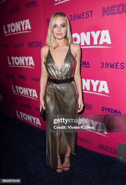 Margot Robbie attends NEON and 30WEST Present the Los Angeles Premiere of "I, Tonya" Supported By Svedka on December 5, 2017 in Los Angeles,...