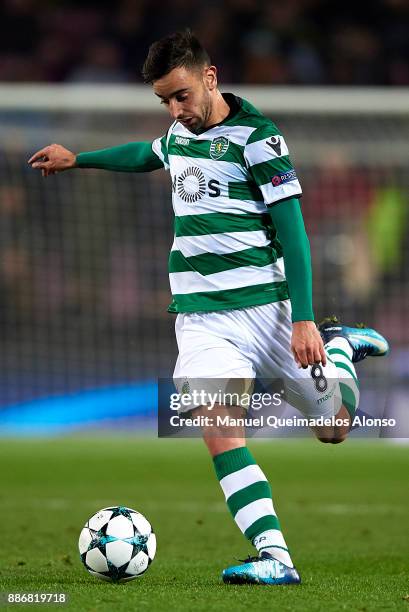 Bruno Fernandes of Sporting in action during the UEFA Champions League group D match between FC Barcelona and Sporting CP at Camp Nou on December 5,...