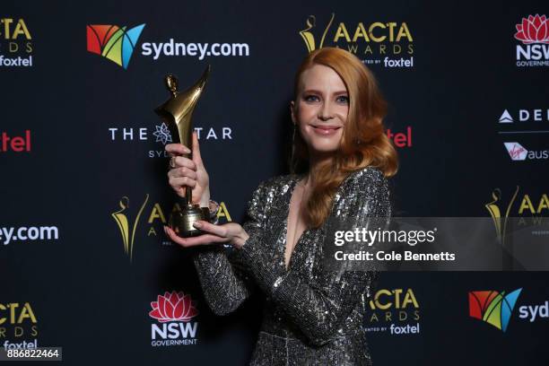 Emma Both poses with an AACTA Award for Best Lead Actress during the 7th AACTA Awards Presented by Foxtel | Ceremony at The Star on December 6, 2017...