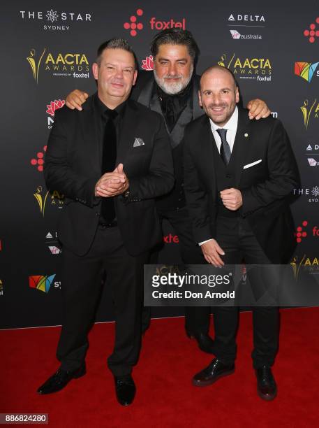 Gary Mehigan, Matt Preston and George Calombaris pose during the 7th AACTA Awards at The Star on December 6, 2017 in Sydney, Australia.