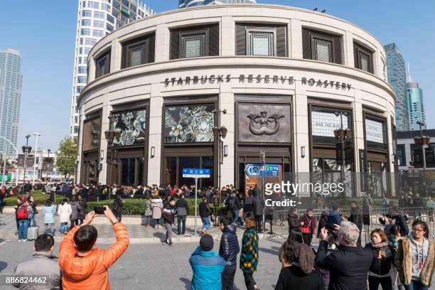 General view of the Starbucks Reserve Roastery outlet in Shanghai on December 6, 2017. Starbucks opened its largest cafe in the world in Shanghai on...