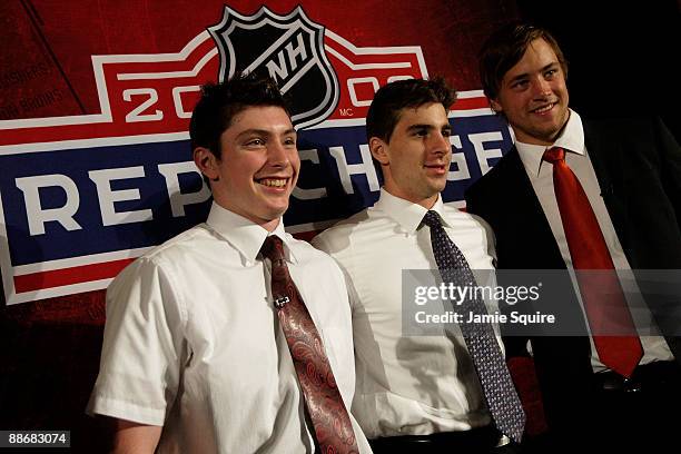 Draft top prospects Matt Duchene, John Tavares and Victor Hedman pose for a photo during the NHL Top Prospects Media Luncheon June 25, 2009 at the...