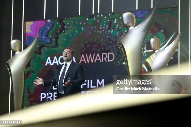 Russell Crowe presents the AACTA Award for Best Asian Film Presented By PR Asia during the 7th AACTA Awards Presented by Foxtel | Ceremony at The...