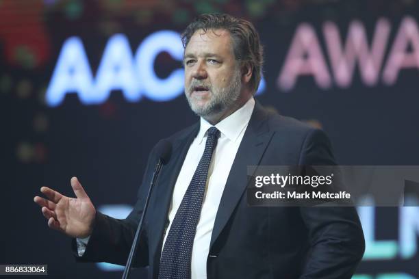 Russell Crowe presents the AACTA Award for Best Asian Film Presented By PR Asia during the 7th AACTA Awards Presented by Foxtel | Ceremony at The...