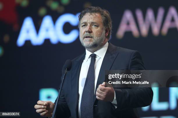 Russell Crowe presents the AACTA Award for Best Asian Film Presented By PR Asia during the 7th AACTA Awards Presented by Foxtel | Ceremony at The...