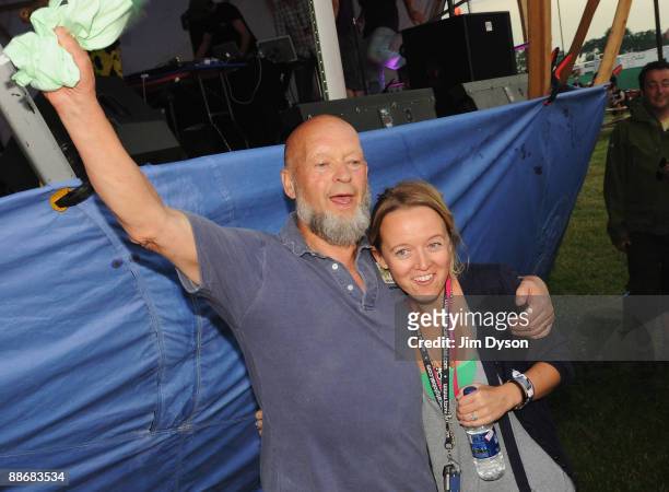 Festival organisers Michael Eavis and daughter Emily attend a press conference at Glastonbury Festival Site on June 25, 2009 in Glastonbury, England.