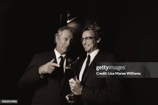 Bryan Brown and Simon Baker pose backstage during the 7th AACTA Awards Presented by Foxtel at The Star on December 6, 2017 in Sydney, Australia.