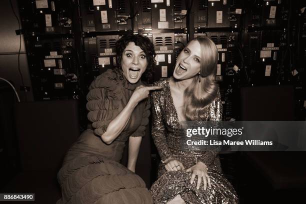 Danielle Cormack and Emma Booth pose backstage during the 7th AACTA Awards Presented by Foxtel at The Star on December 6, 2017 in Sydney, Australia.