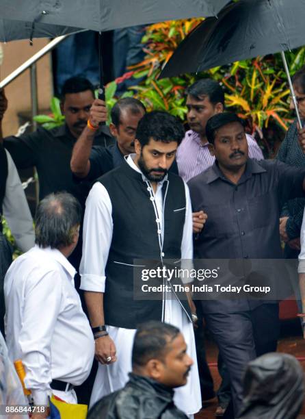 Abhishek Bachchan at the funeral of Shashi Kapoor at Santacruz Hindu Crematorium in Mumbai.