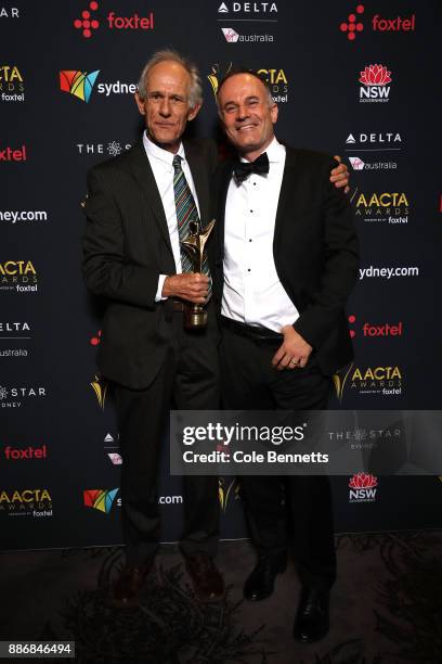 Martin Butler and Bentley Dean pose after winning the Byron Kennedy Award during the 7th AACTA Awards Presented by Foxtel | Ceremony at The Star on...