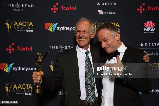 Martin Butler and Bentley Dean pose after winning the Byron Kennedy Award during the 7th AACTA Awards Presented by Foxtel | Ceremony at The Star on...