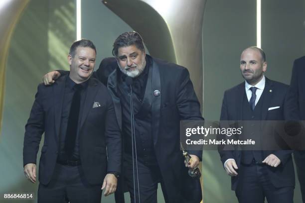 Gary Mehigan, Matt Preston and George Calombaris of Masterchef Australia accept the AACTA Award for Best Reality Television Series during the 7th...