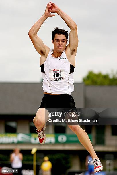 Robert Arnold competes in the decathlon long jump during the USA Outdoor Track & Field Championships at Hayward Field on June 25, 2009 in Eugene,...