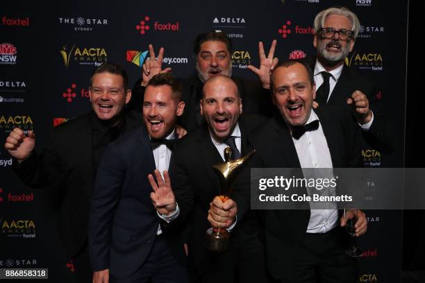 Gary Mehigan, Matt Preston and George Calombaris of Masterchef Australia pose with an AACTA Award for Best Reality Television Series during the 7th...