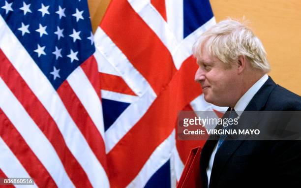 British Foreign Secretary Boris Johnson arrives for a bilateral meeting with US Secretary of State on the sidelines of a NATO foreign ministers...
