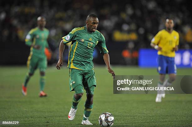 South African forward Bernard Parker in action during the Fifa Confederations Cup semi-final football match Brazil against South Africa on June 25,...