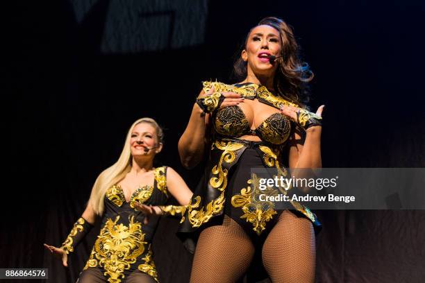 Denise Post-Van Rijswijk and Kim Sasabone of Vengaboys perform at First Direct Arena Leeds on November 21, 2017 in Leeds, England.