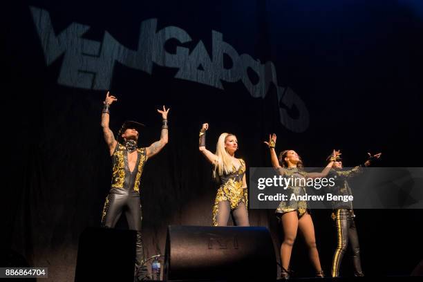 Donny Latupeirissa, Denise Post-Van Rijswijk, Kim Sasabone and Robin Pors of Vengaboys perform at First Direct Arena Leeds on November 21, 2017 in...