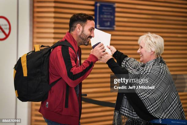 Billy Irving one of the so called Chennai Six returns home to Glasgow Airport, following winning an appeal against weapons smuggling in India on...