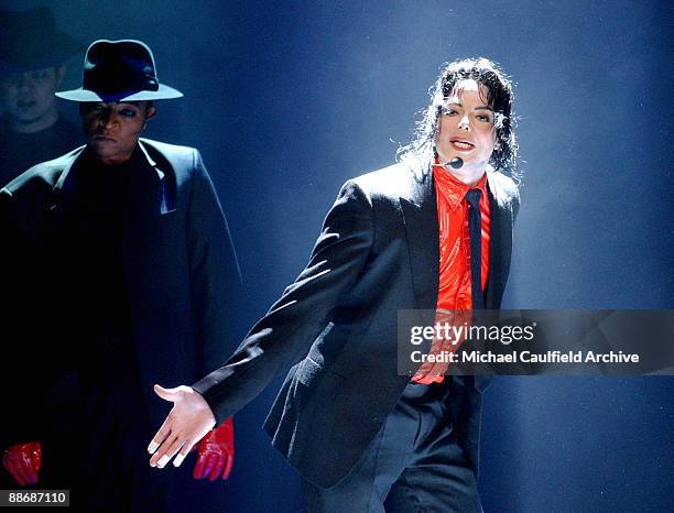 Michael Jackson performs on stage at the taping of the �American Bandstand�s 50th � A Celebration!", to air on ABC TV on May 3, 2002.