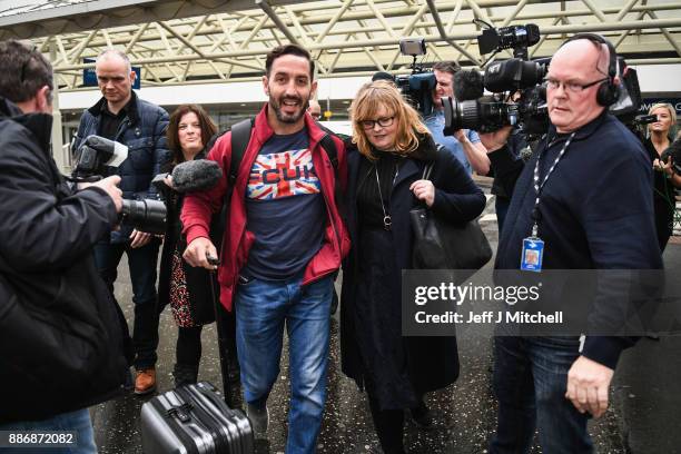 Billy Irving, one of the so called Chennai Six returns home to Glasgow Airport, following winning an appeal against weapons smuggling in India on...