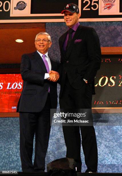 Commissioner David Stern poses for a photograph with the first overall draft pick by the Los Angeles Clippers, Blake Griffin during the 2009 NBA...