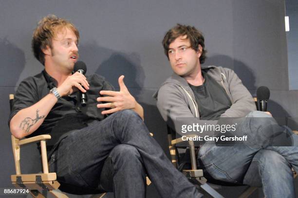 Actors Joshua Leonard and Mark Duplass attend the Meet the Filmmakers discussion at the Apple Store Soho on June 25, 2009 in New York City.