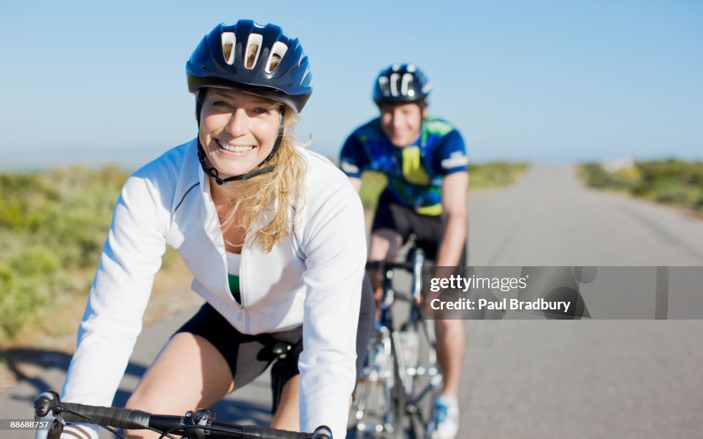 Couple bike riding in remote area