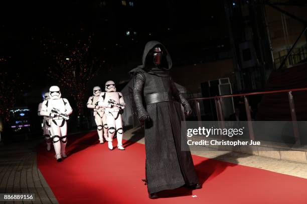 Kylo Ren leads stormtroopers during the 'Star Wars: The Last Jedi' Japan Premiere & Red Carpet at Roppongi Hills on December 6, 2017 in Tokyo, Japan.