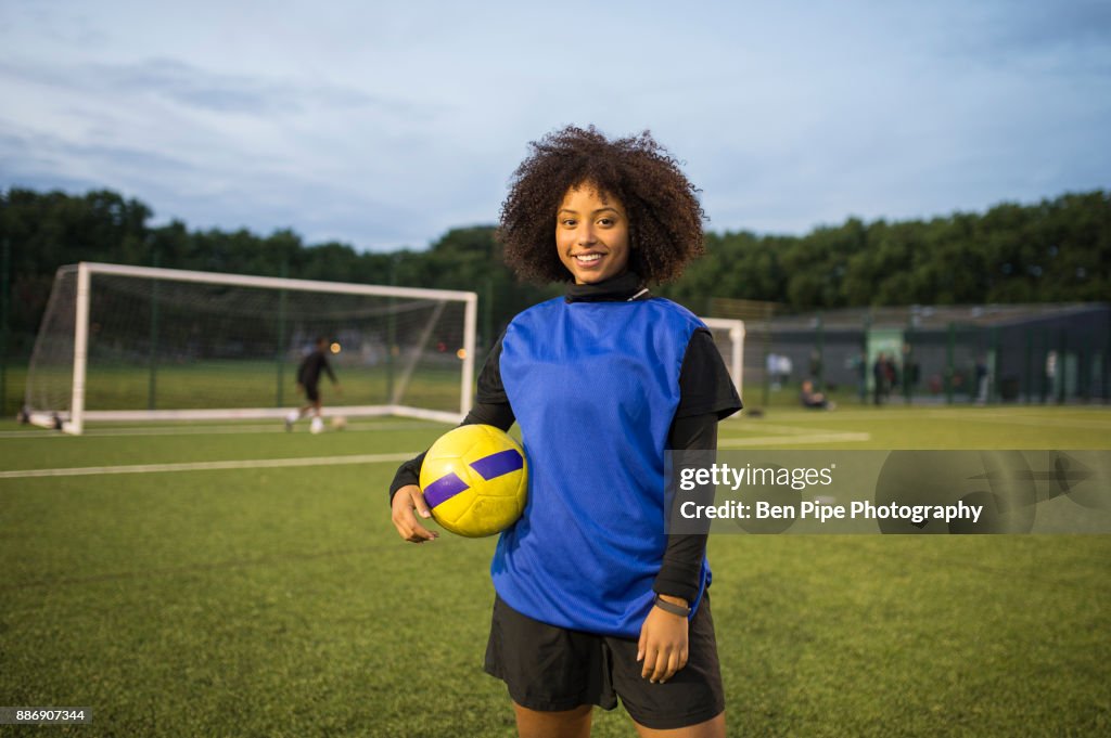 Female football player, Hackney, East London, UK