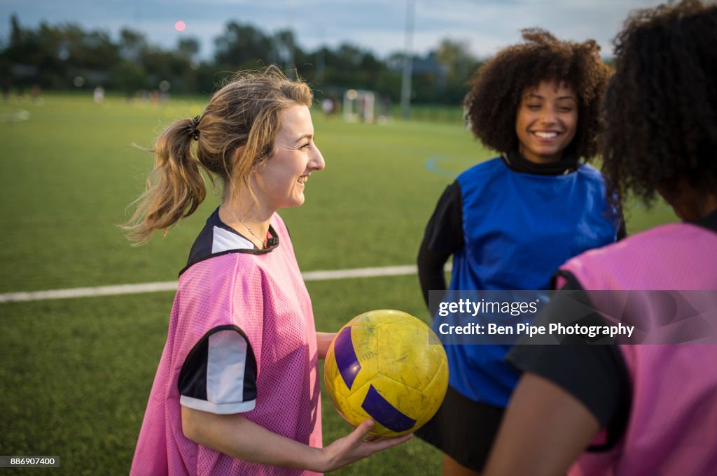 Womens football team practice, Hackney, East London, UK